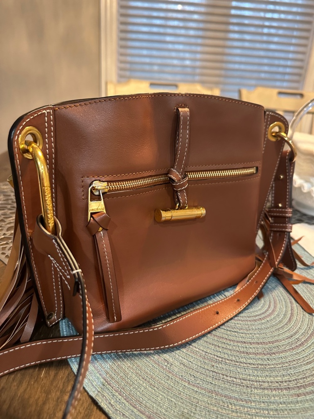 Leather Fringe Crossbody Bag in Brown